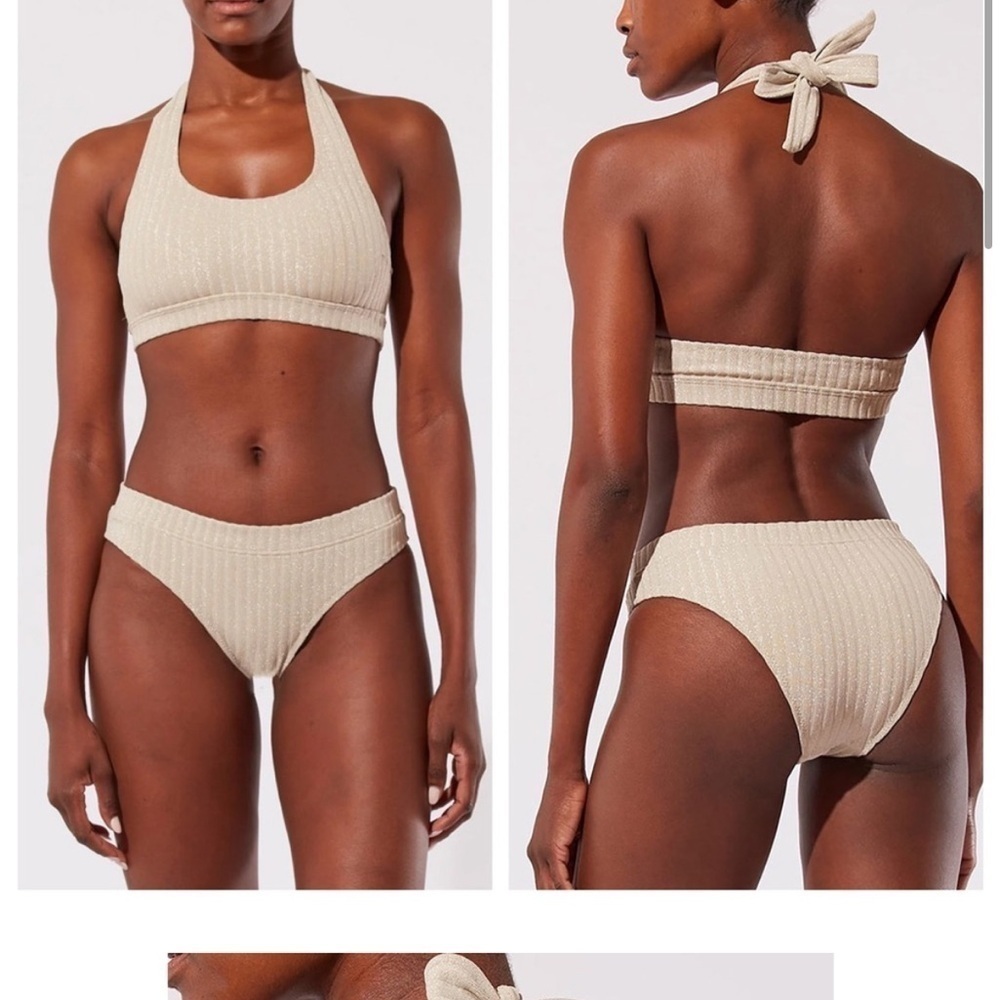 Solid & Striped Reagan Solid Rib Silver Halter Bikini Top
